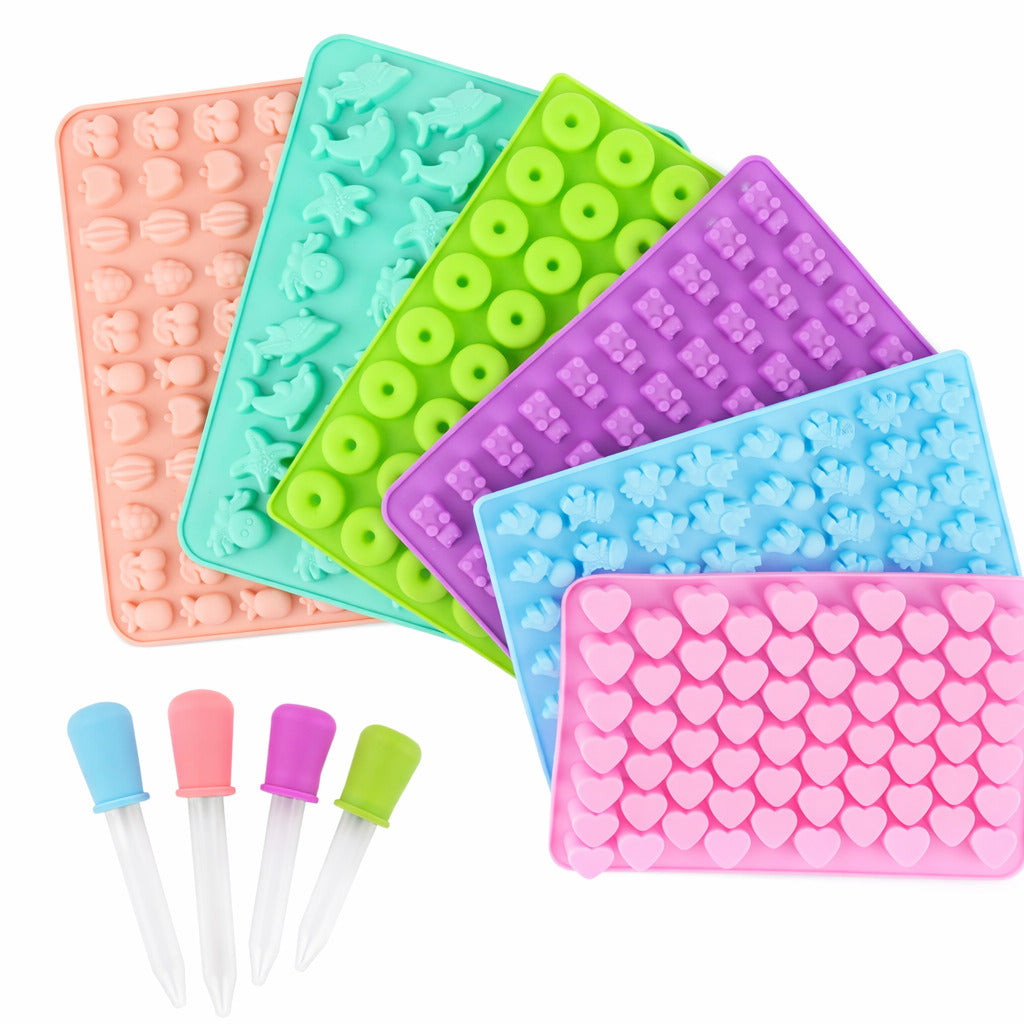 Silikonform für vielfältige Fruchtgummis im 6er Set inklusive Pipette