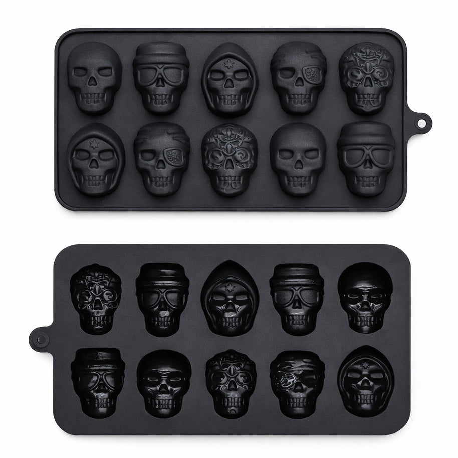 Totenkopf Backform aus Silikon mit 10 detailreichen Skull-Motiven