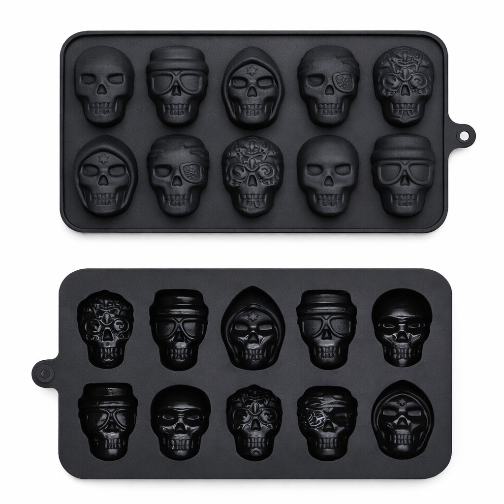 Totenkopf Backform aus Silikon mit 10 detailreichen Skull-Motiven